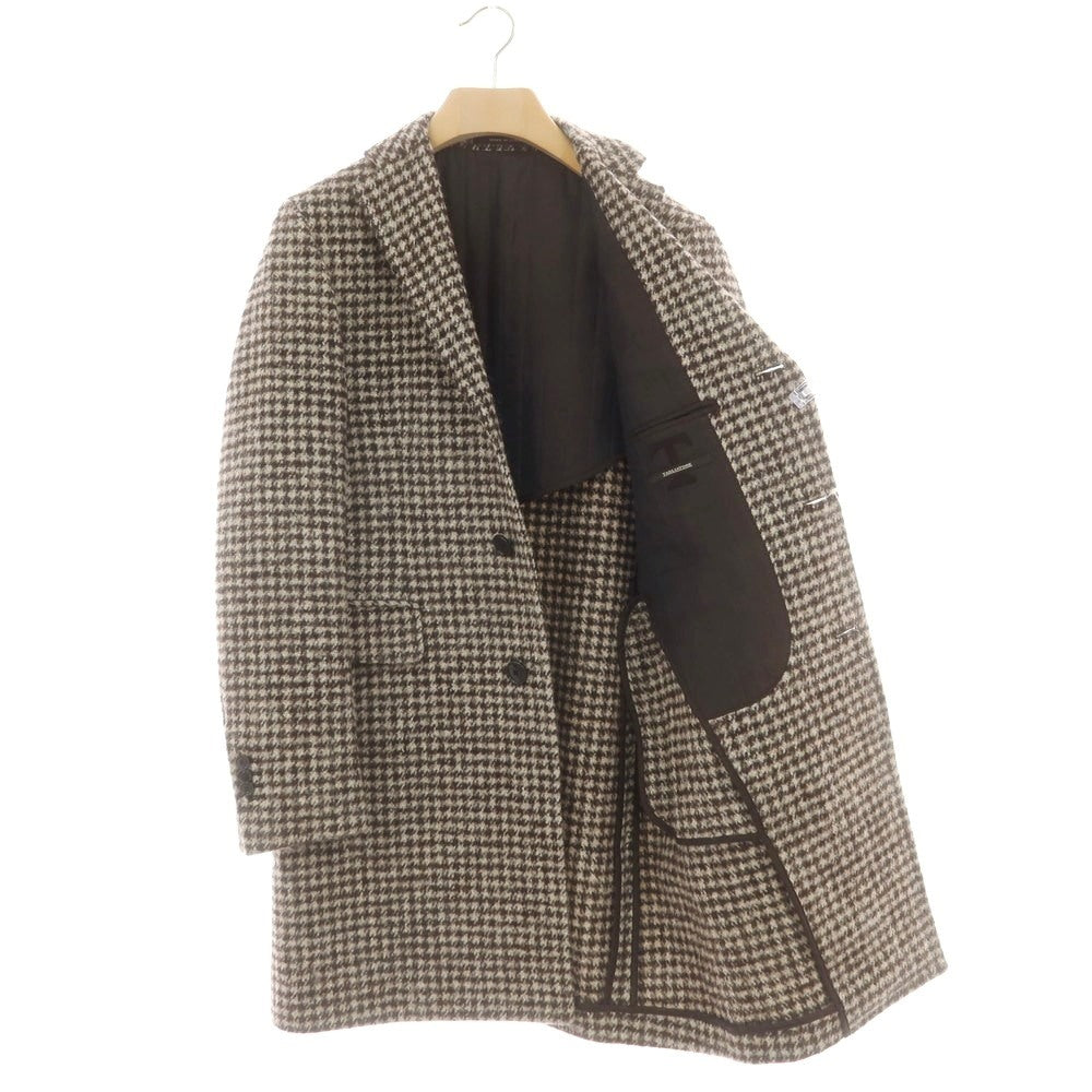 【中古】タリアトーレ TAGLIATORE シルク混ウール ハウンドトゥース チェスターフィールドコート ベージュxダークブラウン【 サイズ46 】【 状態ランクB 】【 メンズ 】 [CPD]