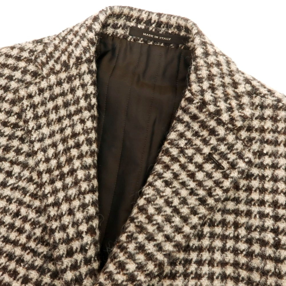 【中古】タリアトーレ TAGLIATORE シルク混ウール ハウンドトゥース チェスターフィールドコート ベージュxダークブラウン【 サイズ46 】【 状態ランクB 】【 メンズ 】 [CPD]