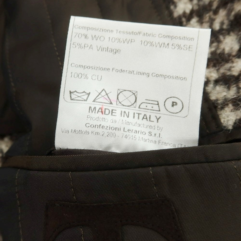 【中古】タリアトーレ TAGLIATORE シルク混ウール ハウンドトゥース チェスターフィールドコート ベージュxダークブラウン【 サイズ46 】【 状態ランクB 】【 メンズ 】 [CPD]