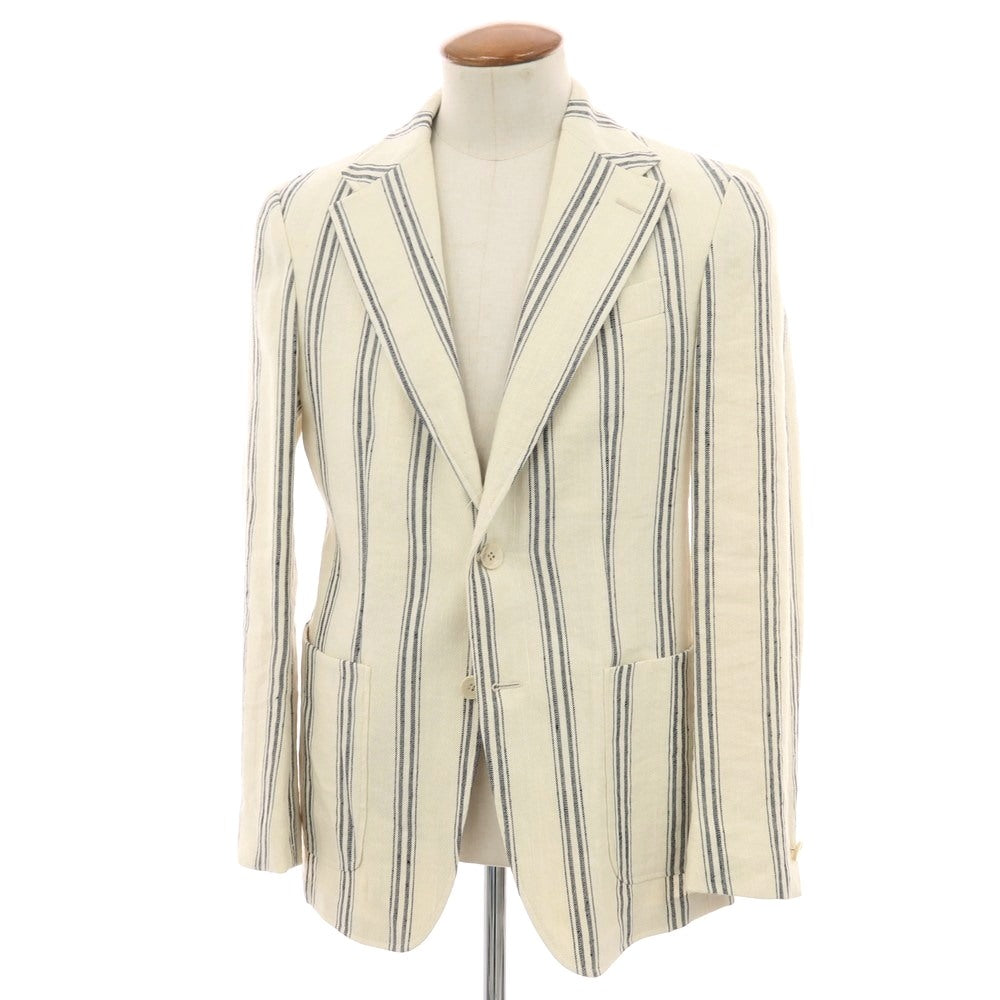 【中古】エルネスト ernesto GFB リネンコットンシルク ストライプ 2B カジュアルジャケット アイボリーxネイビー【 48 】【 状態ランクB 】【 メンズ 】