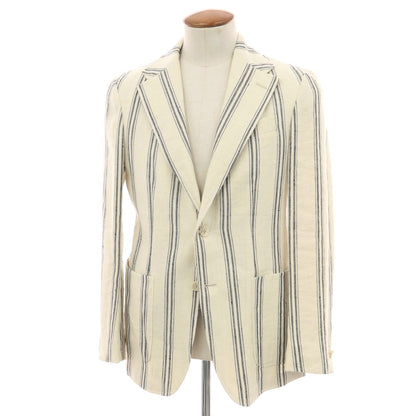 【中古】エルネスト ernesto GFB リネンコットンシルク ストライプ 2B カジュアルジャケット アイボリーxネイビー【 48 】【 状態ランクB 】【 メンズ 】