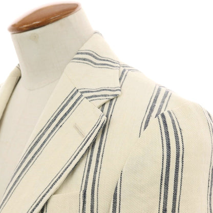 【中古】エルネスト ernesto GFB リネンコットンシルク ストライプ 2B カジュアルジャケット アイボリーxネイビー【 48 】【 状態ランクB 】【 メンズ 】