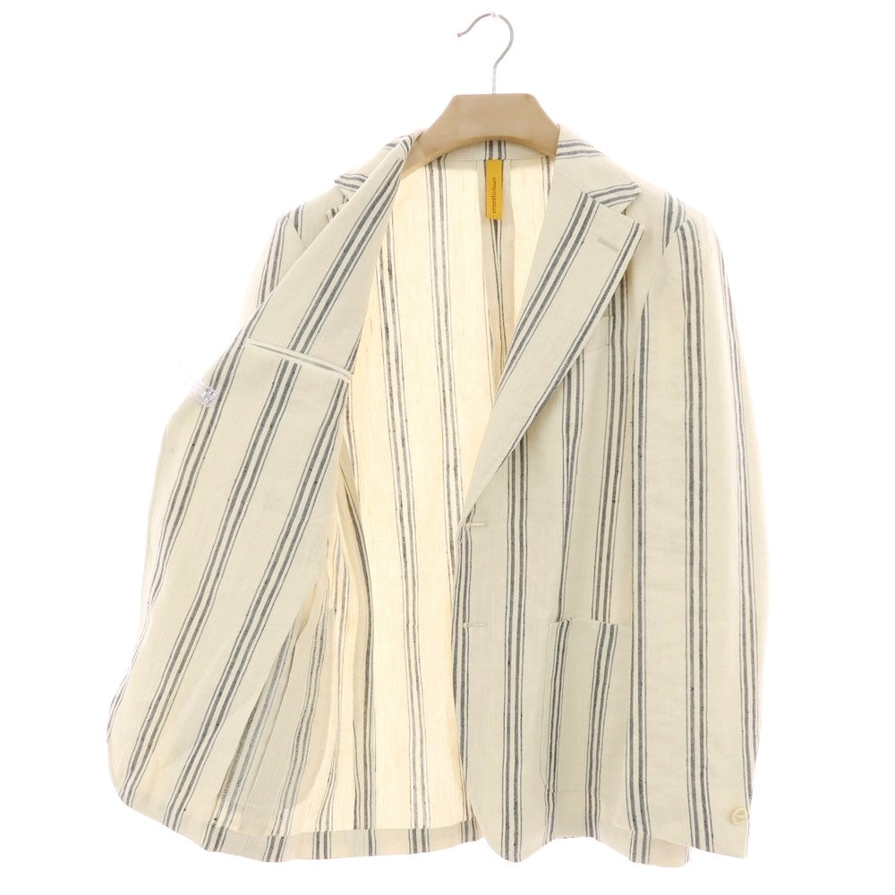 【中古】エルネスト ernesto GFB リネンコットンシルク ストライプ 2B カジュアルジャケット アイボリーxネイビー【 48 】【 状態ランクB 】【 メンズ 】