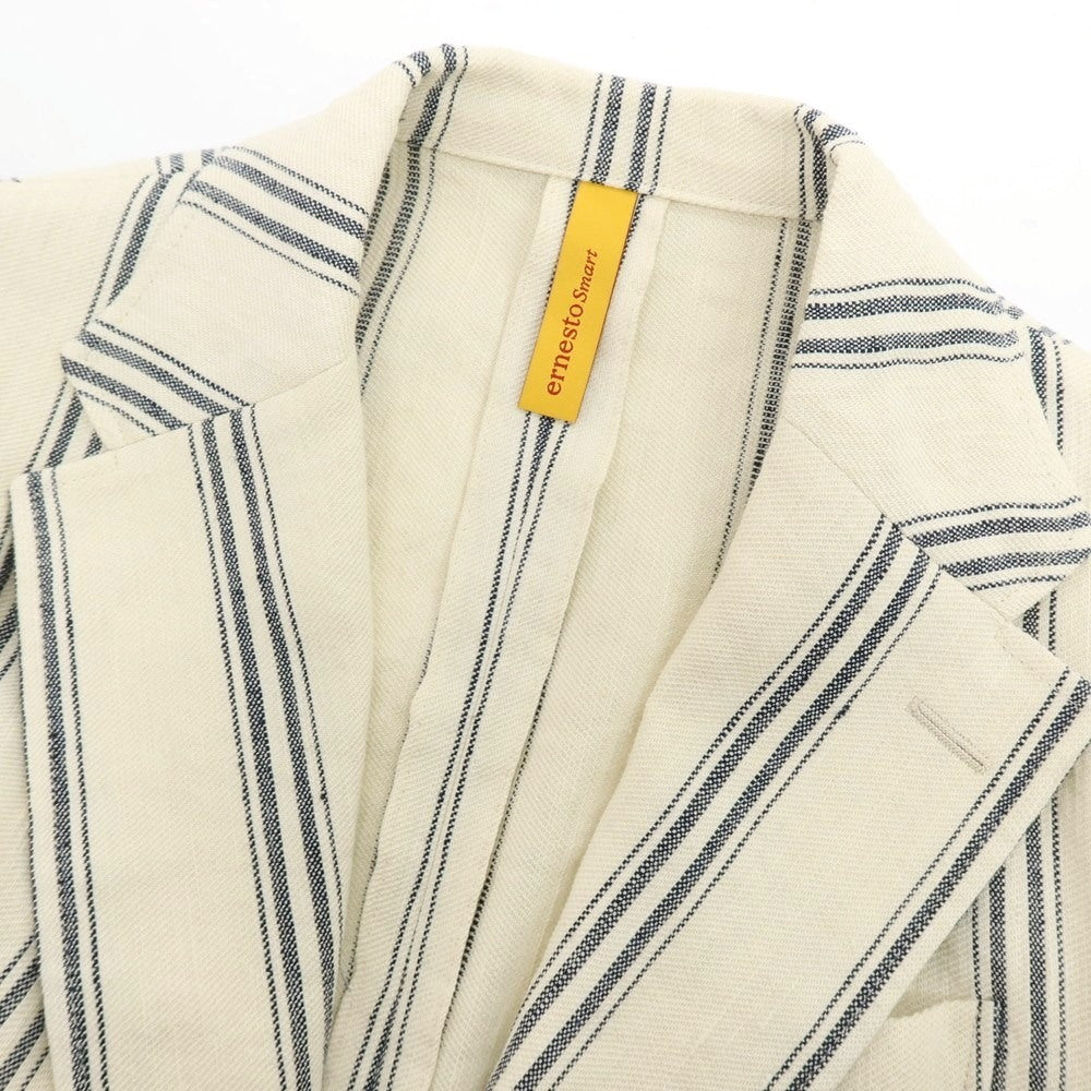 【中古】エルネスト ernesto GFB リネンコットンシルク ストライプ 2B カジュアルジャケット アイボリーxネイビー【 48 】【 状態ランクB 】【 メンズ 】