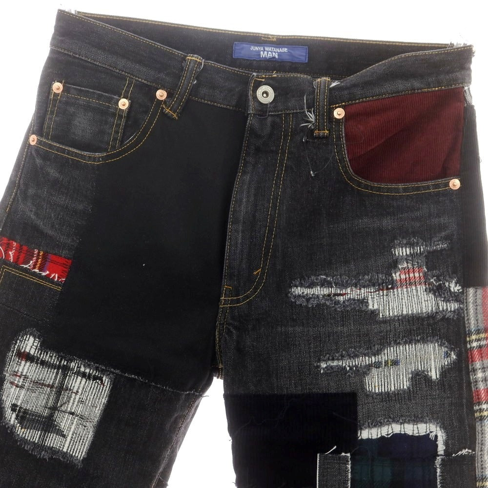 【中古】【未使用】ジュンヤワタナベ マン JUNYA WATANABE MAN 2025年春夏 コットンウール パッチワーク デニムパンツ ブラック【 XS 】【 状態ランクS 】【 メンズ 】