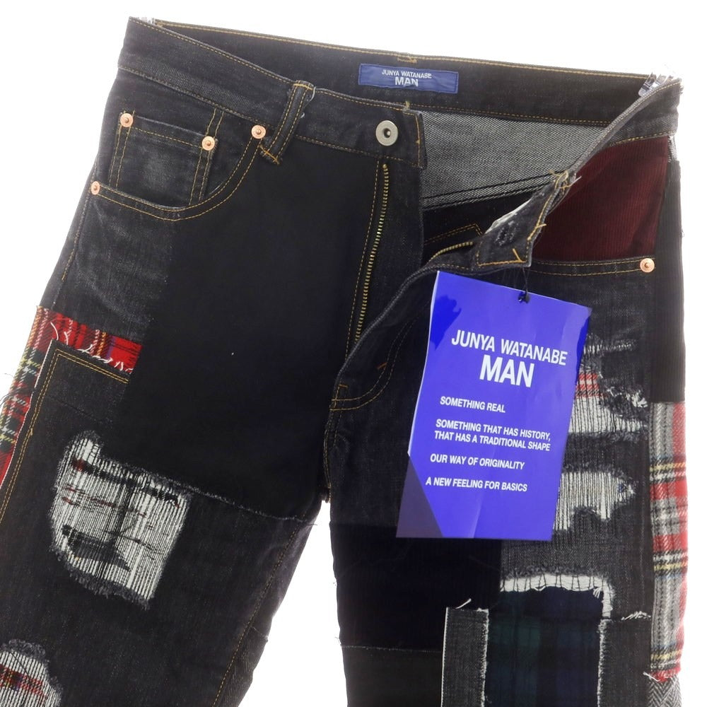【中古】【未使用】ジュンヤワタナベ マン JUNYA WATANABE MAN 2025年春夏 コットンウール パッチワーク デニムパンツ ブラック【 XS 】【 状態ランクS 】【 メンズ 】