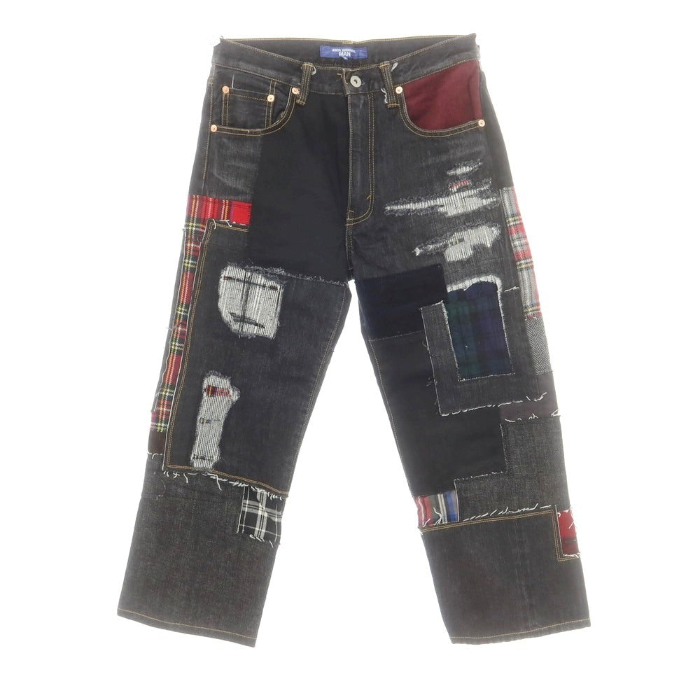 【中古】【未使用】ジュンヤワタナベ マン JUNYA WATANABE MAN 2025年春夏 ダメージ＆リペア加工 パッチワーク デニムパンツ ジーンズ ブラック【 XS 】【 状態ランクS 】【 メンズ 】[BPD]