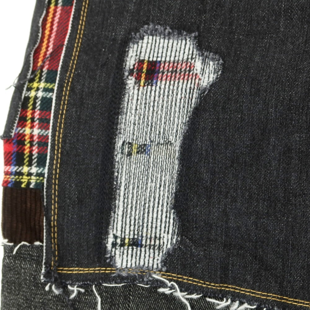【中古】【未使用】ジュンヤワタナベ マン JUNYA WATANABE MAN 2025年春夏 ダメージ＆リペア加工 パッチワーク デニムパンツ ジーンズ ブラック【 XS 】【 状態ランクS 】【 メンズ 】[BPD]