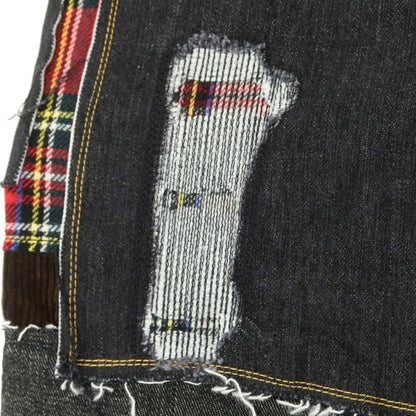 【中古】【未使用】ジュンヤワタナベ マン JUNYA WATANABE MAN 2025年春夏 ダメージ＆リペア加工 パッチワーク デニムパンツ ジーンズ ブラック【 XS 】【 状態ランクS 】【 メンズ 】