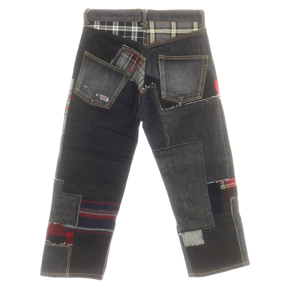 【中古】【未使用】ジュンヤワタナベ マン JUNYA WATANABE MAN 2025年春夏 ダメージ＆リペア加工 パッチワーク デニムパンツ ジーンズ ブラック【 XS 】【 状態ランクS 】【 メンズ 】[BPD]