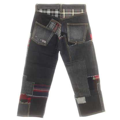 【中古】【未使用】ジュンヤワタナベ マン JUNYA WATANABE MAN 2025年春夏 ダメージ＆リペア加工 パッチワーク デニムパンツ ジーンズ ブラック【 XS 】【 状態ランクS 】【 メンズ 】