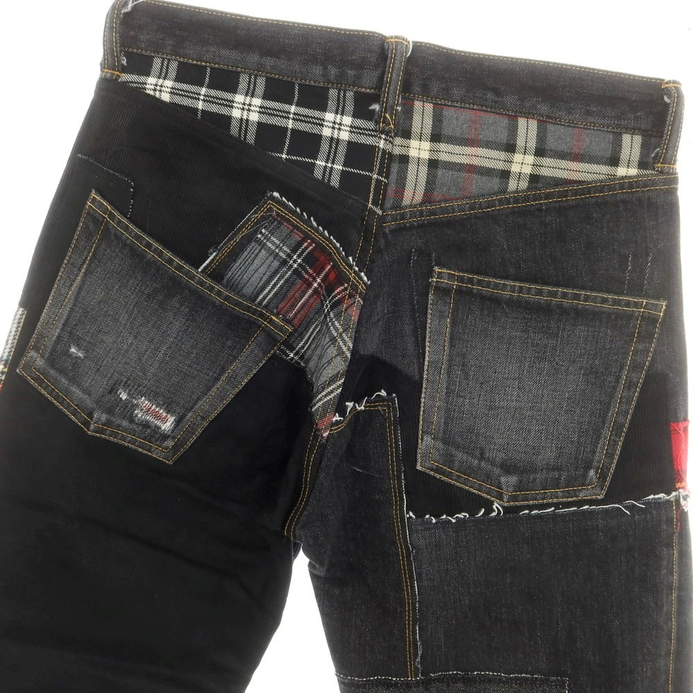 【中古】【未使用】ジュンヤワタナベ マン JUNYA WATANABE MAN 2025年春夏 ダメージ＆リペア加工 パッチワーク デニムパンツ ジーンズ ブラック【 XS 】【 状態ランクS 】【 メンズ 】