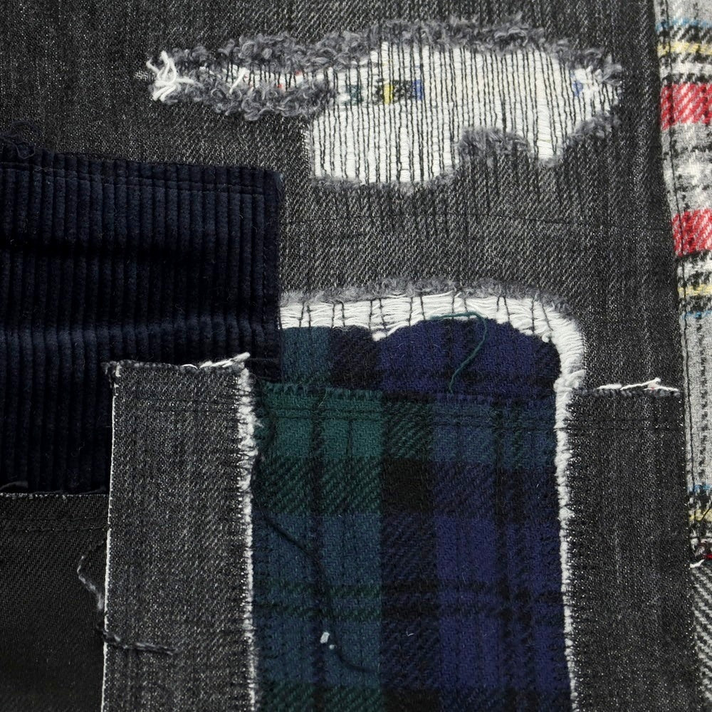 【中古】【未使用】ジュンヤワタナベ マン JUNYA WATANABE MAN 2025年春夏 ダメージ＆リペア加工 パッチワーク デニムパンツ ジーンズ ブラック【 XS 】【 状態ランクS 】【 メンズ 】