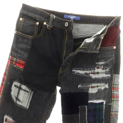 【中古】【未使用】ジュンヤワタナベ マン JUNYA WATANABE MAN 2025年春夏 ダメージ＆リペア加工 パッチワーク デニムパンツ ジーンズ ブラック【 M 】【 状態ランクS 】【 メンズ 】