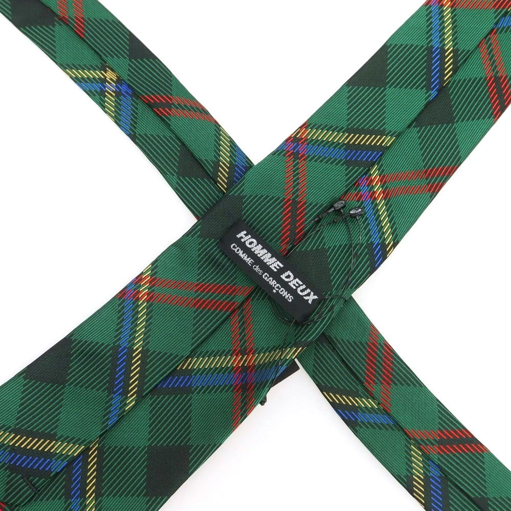 【中古】【未使用】コムデギャルソン オムドゥ COMME des GARCONS HOMME DEUX 2025年春夏 シルク チェック柄ネクタイ グリーンxレッド【 状態ランクS 】【 メンズ 】
