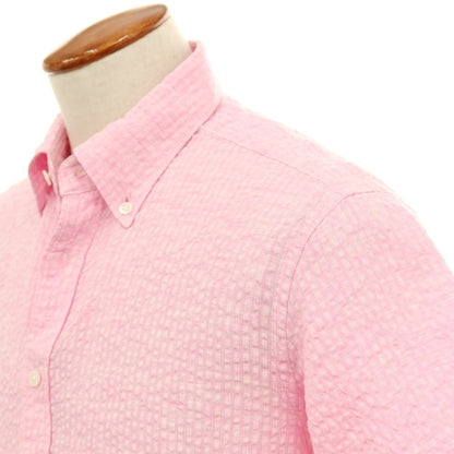 【中古】ベイカー ストリート BAKER STREET リネン シアサッカー ストライプ ボタンダウン 半袖シャツ ピンク【サイズM】【 状態ランクA 】【 メンズ 】