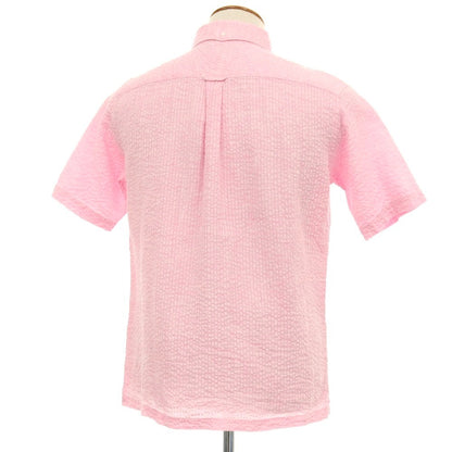 【中古】ベイカー ストリート BAKER STREET リネン シアサッカー ストライプ ボタンダウン 半袖シャツ ピンク【サイズM】【 状態ランクA 】【 メンズ 】