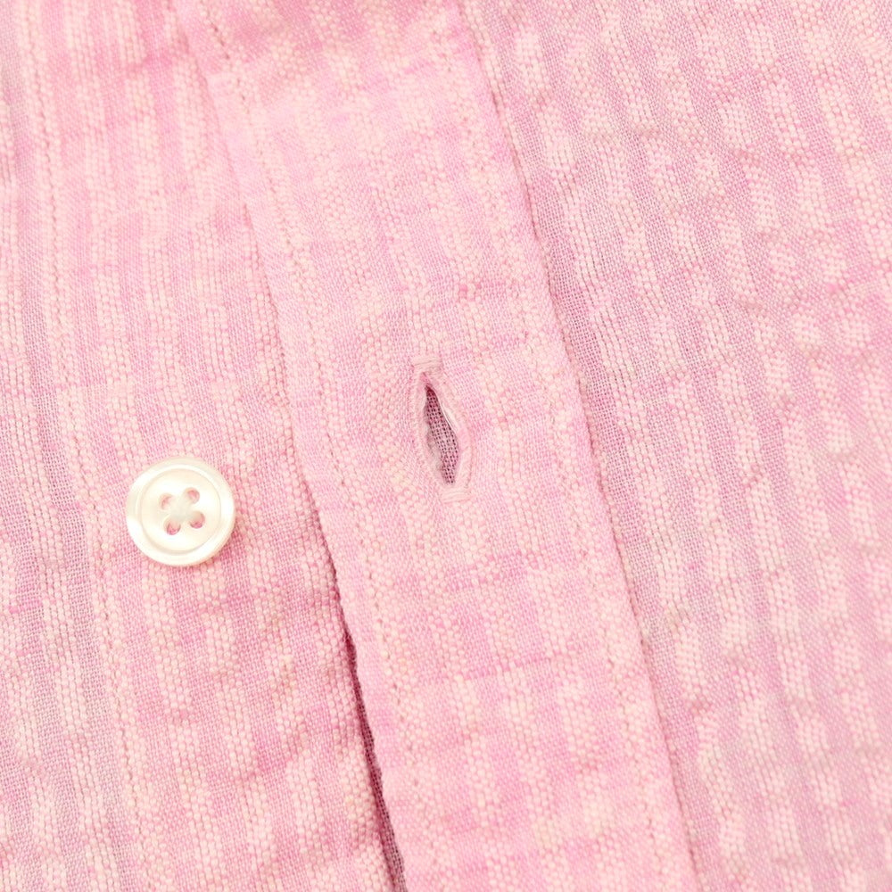 【中古】ベイカー ストリート BAKER STREET リネン シアサッカー ストライプ ボタンダウン 半袖シャツ ピンク【サイズM】【 状態ランクA 】【 メンズ 】