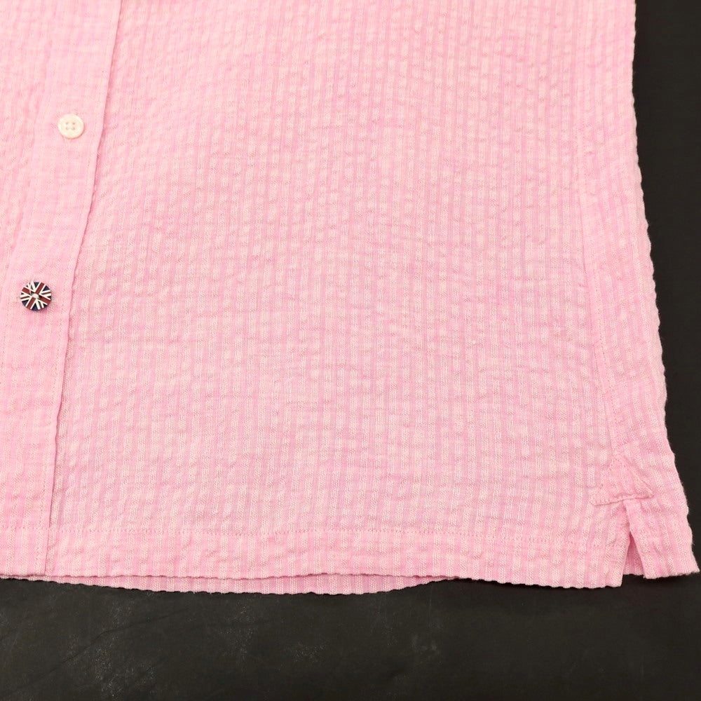 【中古】ベイカー ストリート BAKER STREET リネン シアサッカー ストライプ ボタンダウン 半袖シャツ ピンク【サイズM】【 状態ランクA 】【 メンズ 】