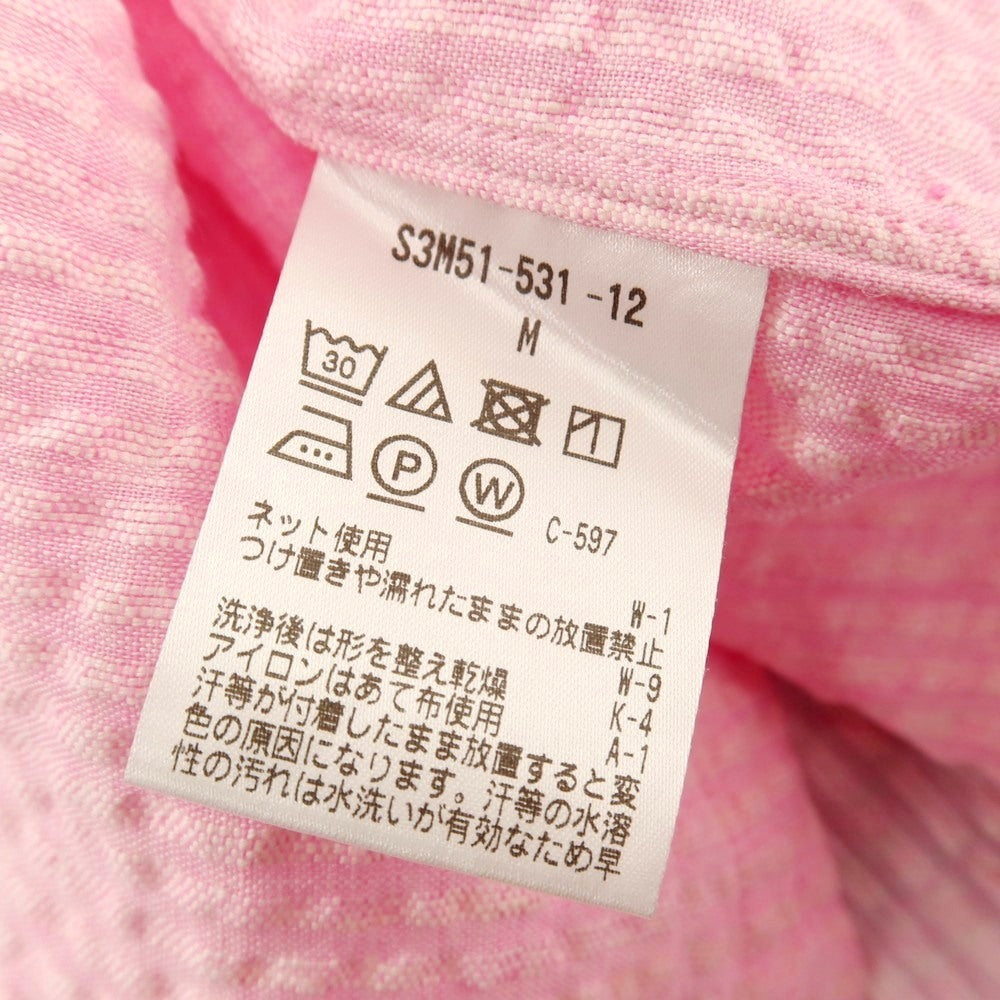 【中古】ベイカー ストリート BAKER STREET リネン シアサッカー ストライプ ボタンダウン 半袖シャツ ピンク【サイズM】【 状態ランクA 】【 メンズ 】