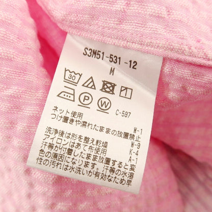 【中古】ベイカー ストリート BAKER STREET リネン シアサッカー ストライプ ボタンダウン 半袖シャツ ピンク【サイズM】【 状態ランクA 】【 メンズ 】