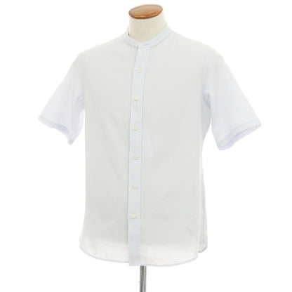 【中古】ポールスチュアート PAUL STUART ポリエステルコットンリネン バンドカラー 半袖シャツ ライトブルー【サイズM】【 状態ランクA 】【 メンズ 】