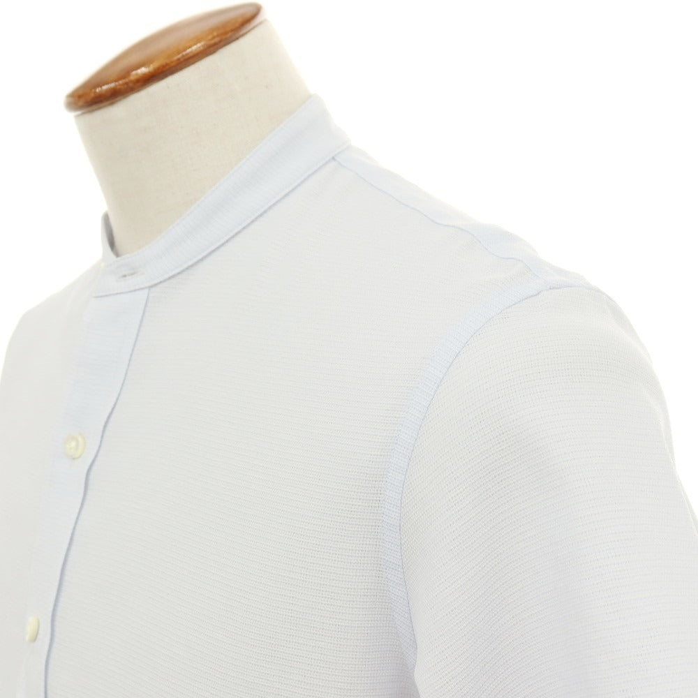 【中古】ポールスチュアート PAUL STUART ポリエステルコットンリネン バンドカラー 半袖シャツ ライトブルー【サイズM】【 状態ランクA 】【 メンズ 】