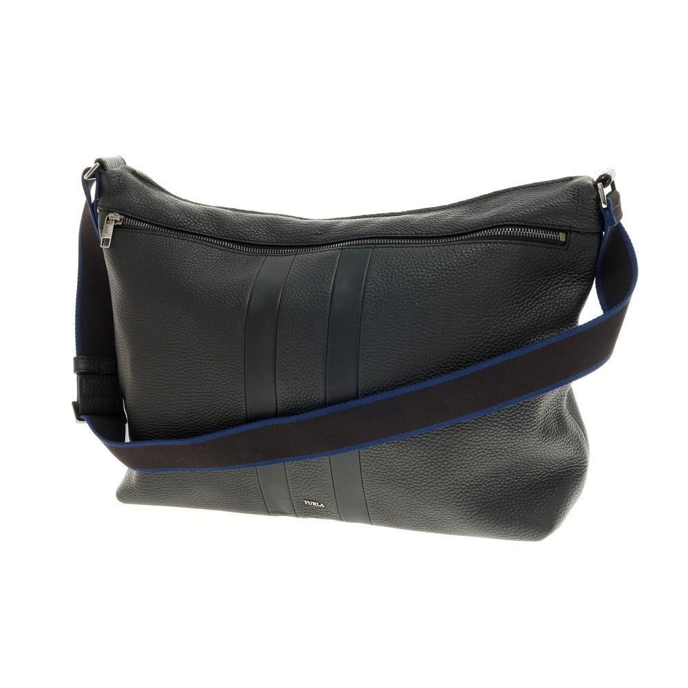 【中古】フルラ Furla シュリンクレザー ショルダーバッグ ブラック【 状態ランクB 】【 メンズ 】