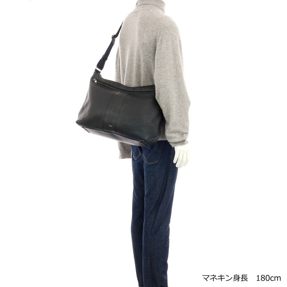 【中古】フルラ Furla シュリンクレザー ショルダーバッグ ブラック【 状態ランクB 】【 メンズ 】