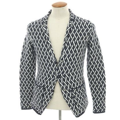 【中古】パニカーレ PANICALE ミドルゲージ コットン 3B ニットジャケット ダークネイビーxホワイト【 46 】【 状態ランクC 】【 メンズ 】