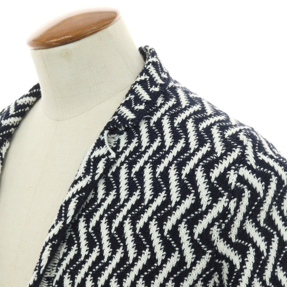 【中古】パニカーレ PANICALE ミドルゲージ コットン 3B ニットジャケット ダークネイビーxホワイト【 46 】【 状態ランクC 】【 メンズ 】