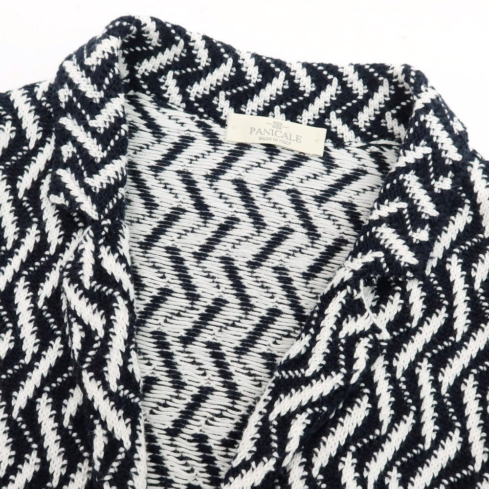 【中古】パニカーレ PANICALE ミドルゲージ コットン 3B ニットジャケット ダークネイビーxホワイト【 46 】【 状態ランクC 】【 メンズ 】