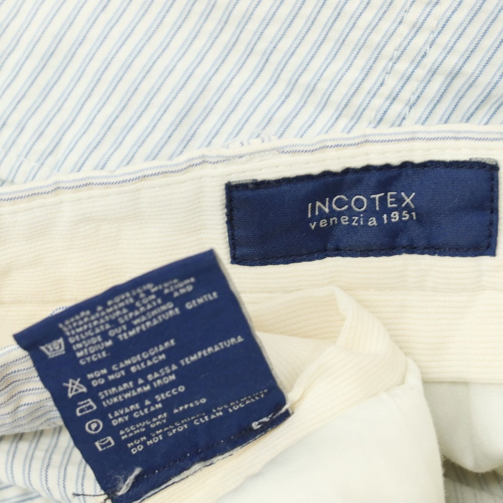 【中古】インコテックス INCOTEX コットン カジュアルスラックスパンツ ホワイトxブルー【サイズ46】【 状態ランクC 】【 メンズ 】 [EPD]