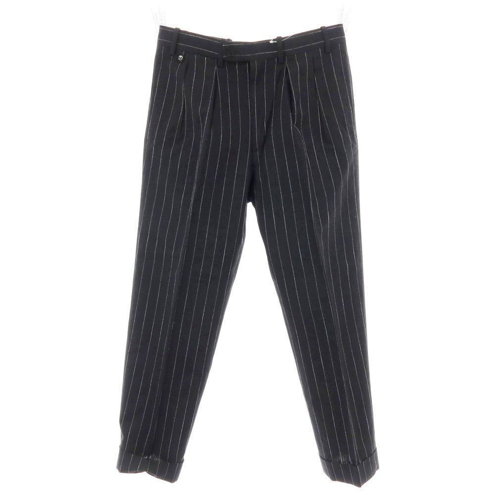 【中古】ベルナール ザンス BERNARD ZINS コットンリネン ストライプ カジュアルスラックスパンツ ブラックxホワイト【 38 】【 状態ランクB 】【 メンズ 】