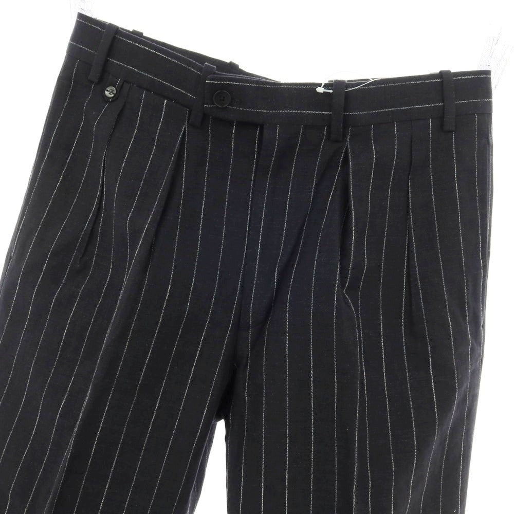 【中古】ベルナール ザンス BERNARD ZINS コットンリネン ストライプ カジュアルスラックスパンツ ブラックxホワイト【 38 】【 状態ランクB 】【 メンズ 】
