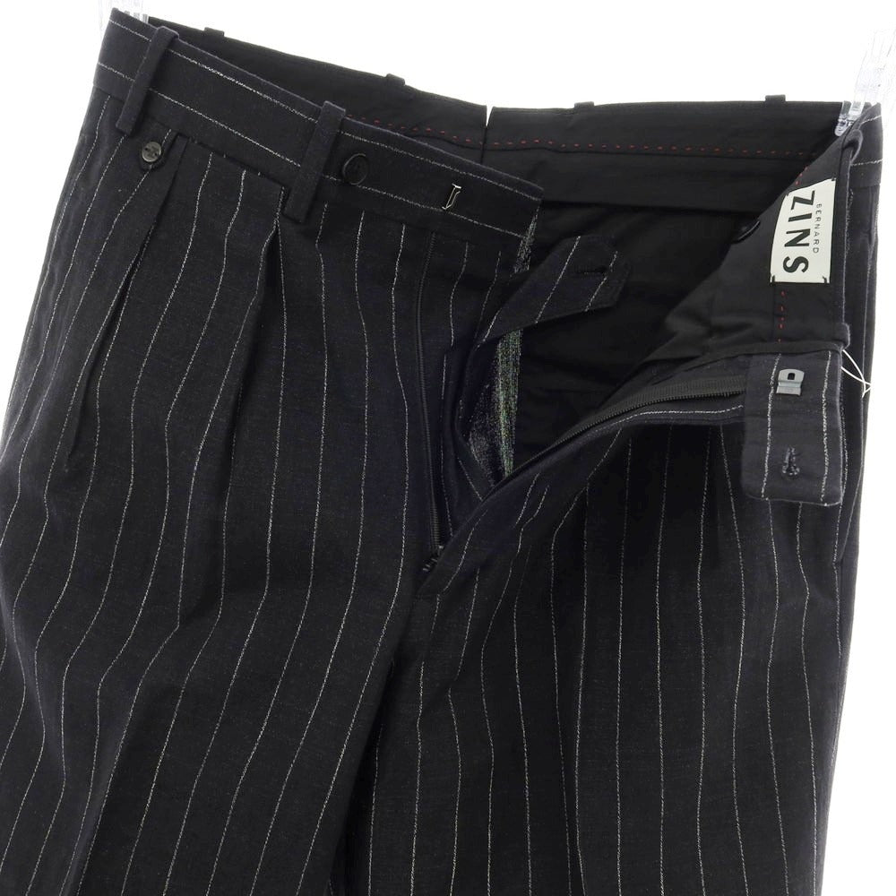 【中古】ベルナール ザンス BERNARD ZINS コットンリネン ストライプ カジュアルスラックスパンツ ブラックxホワイト【 38 】【 状態ランクB 】【 メンズ 】