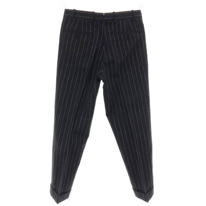 【中古】ベルナール ザンス BERNARD ZINS コットンリネン ストライプ カジュアルスラックスパンツ ブラックxホワイト【 38 】【 状態ランクB 】【 メンズ 】