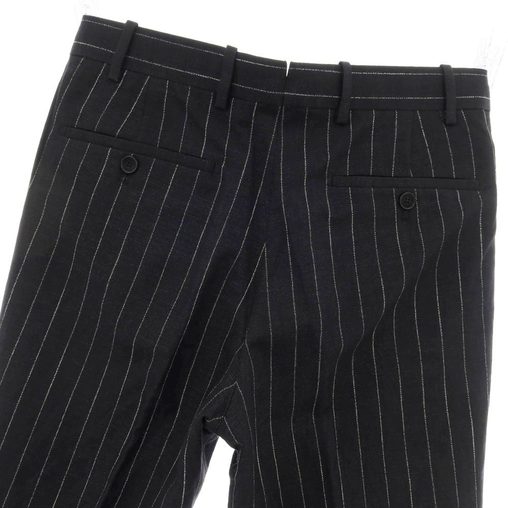 【中古】ベルナール ザンス BERNARD ZINS コットンリネン ストライプ カジュアルスラックスパンツ ブラックxホワイト【 38 】【 状態ランクB 】【 メンズ 】