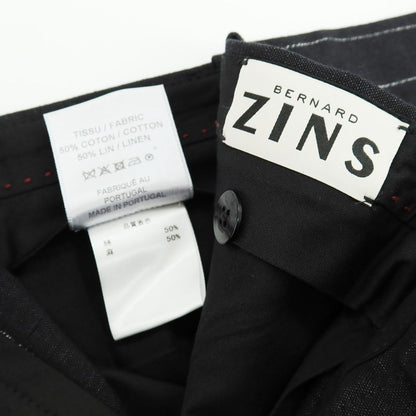 【中古】ベルナール ザンス BERNARD ZINS コットンリネン ストライプ カジュアルスラックスパンツ ブラックxホワイト【 38 】【 状態ランクB 】【 メンズ 】