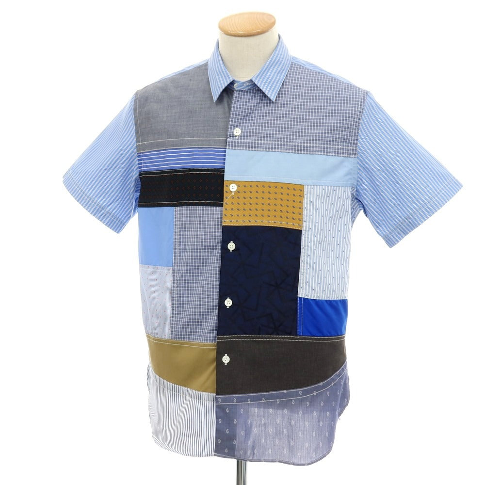【中古】ジュンヤワタナベ マン JUNYA WATANABE MAN 2025年春夏 パッチワーク 半袖シャツ ブルー【サイズXS】【 状態ランクA 】【 メンズ 】 [DPD]