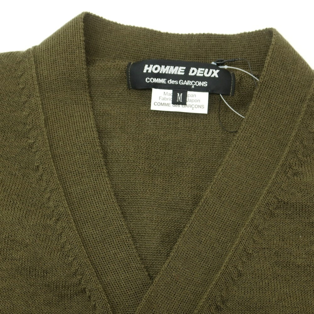 【中古】コムデギャルソン オムドゥ COMME des GARCONS HOMME DEUX 2025年春夏 ハイゲージ ウール カーディガン オリーブグリーンxホワイト【 M 】【 状態ランクA 】【 メンズ 】
