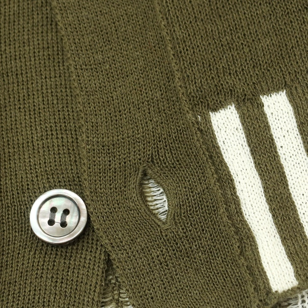 【中古】コムデギャルソン オムドゥ COMME des GARCONS HOMME DEUX 2025年春夏 ハイゲージ ウール カーディガン オリーブグリーンxホワイト【 M 】【 状態ランクA 】【 メンズ 】