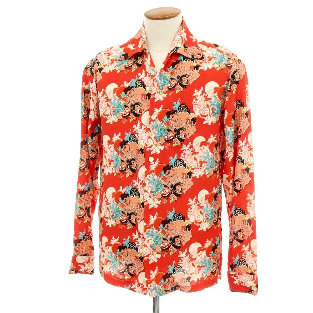 【中古】アロハブロッサム Aloha Blossom ×千代の富士×キン肉マン×ウルフマン レーヨン オープンカラー アロハ ハワイアンシャツ レッド【サイズ40】【 状態ランクB 】【 メンズ 】