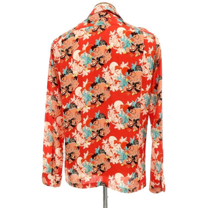 【中古】アロハブロッサム Aloha Blossom ×千代の富士×キン肉マン×ウルフマン レーヨン オープンカラー アロハ ハワイアンシャツ レッド【サイズ40】【 状態ランクB 】【 メンズ 】