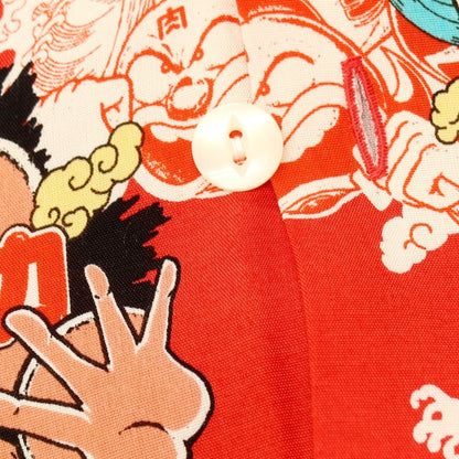 【中古】アロハブロッサム Aloha Blossom ×千代の富士×キン肉マン×ウルフマン レーヨン オープンカラー アロハ ハワイアンシャツ レッド【サイズ40】【 状態ランクB 】【 メンズ 】