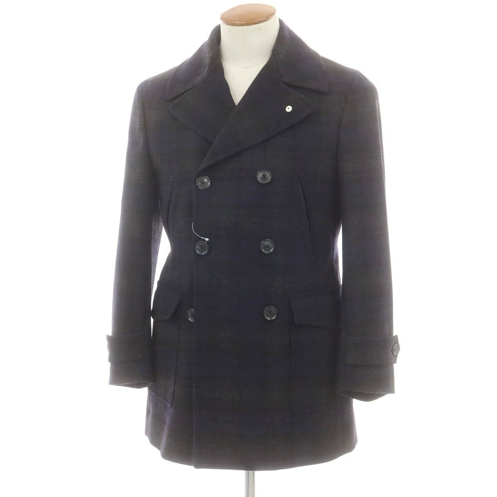 【中古】エルビーエム1911 L.B.M.1911 ウールポリエステル チェック ピーコート ネイビーxグレー【 46 】【 状態ランクA 】【 メンズ 】