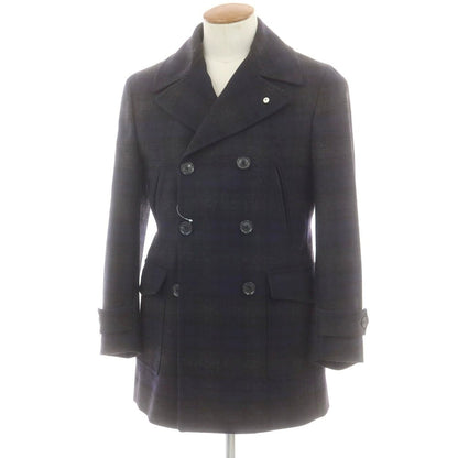 【中古】エルビーエム1911 L.B.M.1911 ウールポリエステル チェック ピーコート ネイビーxグレー【 46 】【 状態ランクA 】【 メンズ 】