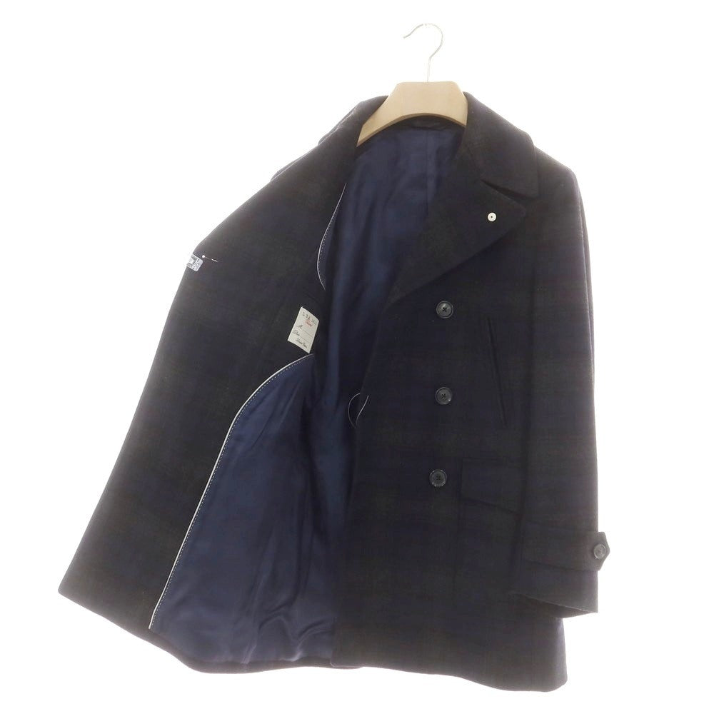 【中古】エルビーエム1911 L.B.M.1911 ウールポリエステル チェック ピーコート ネイビーxグレー【 46 】【 状態ランクA 】【 メンズ 】