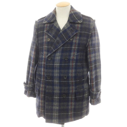 【中古】コムデギャルソンオム COMME des GARCONS HOMME ウール チェック ピーコート ネイビーxグレー【 SS 】【 状態ランクB 】【 メンズ 】
