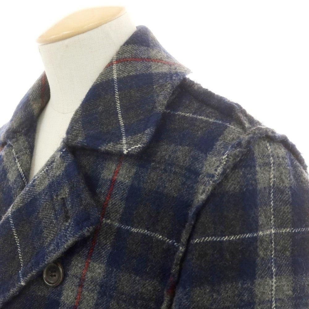 【中古】コムデギャルソンオム COMME des GARCONS HOMME ウール チェック ピーコート ネイビーxグレー【 サイズSS 】【 状態ランクB 】【 メンズ 】 [CPD]